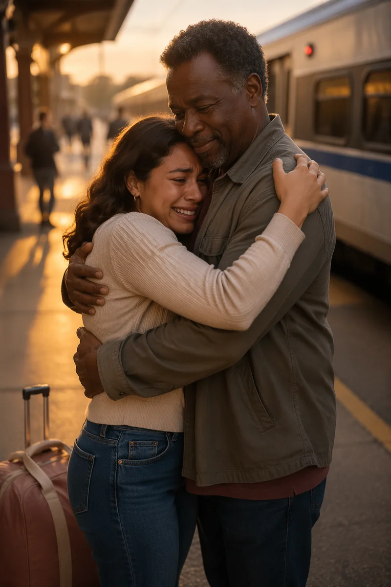 Emotional Reunion on Train Platform