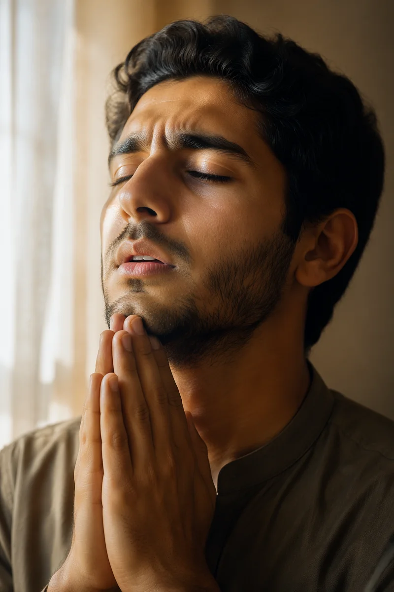 Close Up Portrait of Praying Man
