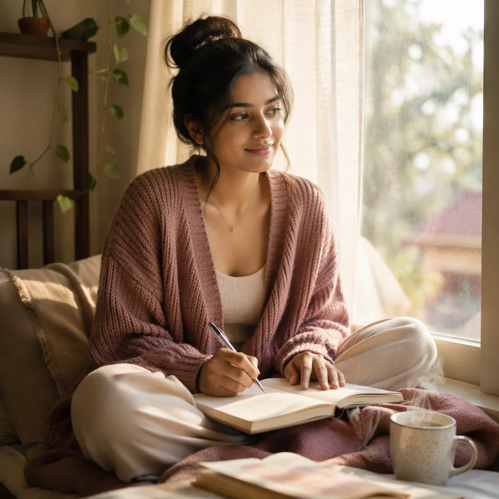 Quiet Morning Gratitude Journaling by Window