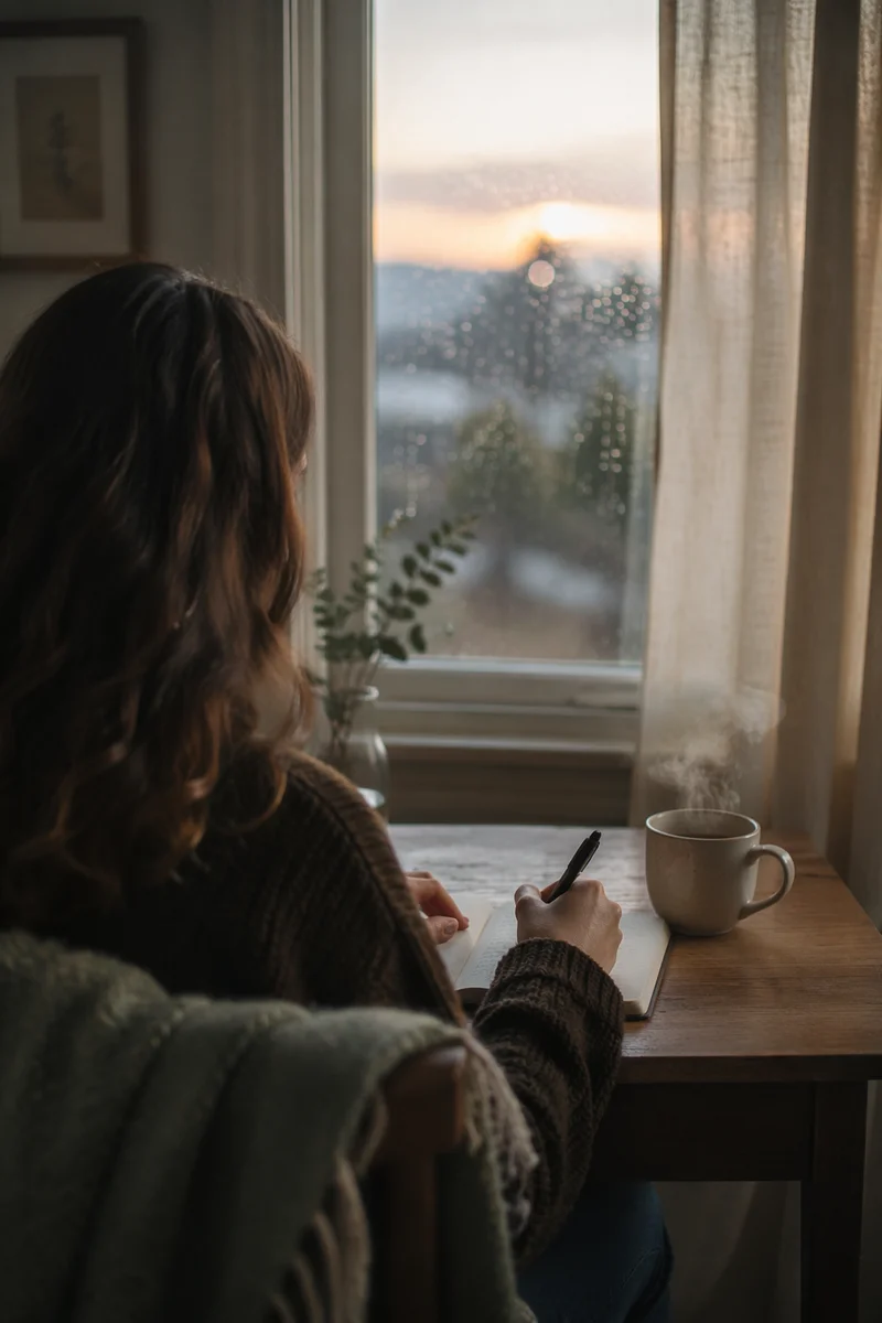 Quiet Morning Gratitude Journaling by Window