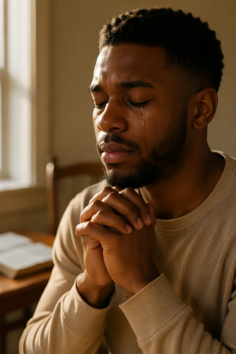 Tearful Prayer Close Up Portrait