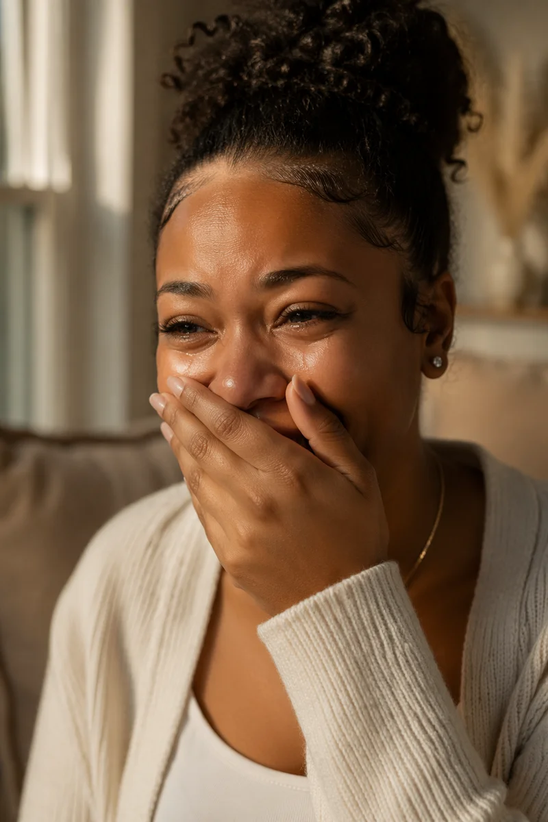 Joyful Tearful Woman by Window