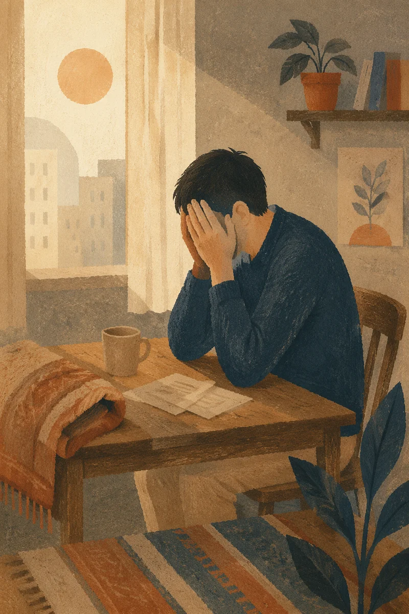 Overwhelmed Person Seeking Prayer in Quiet Room