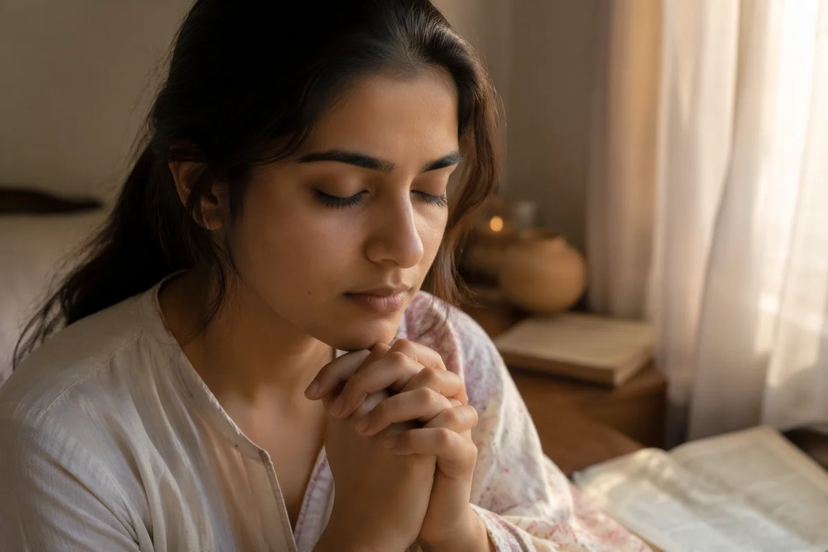 Peaceful Woman by Window at Sunrise