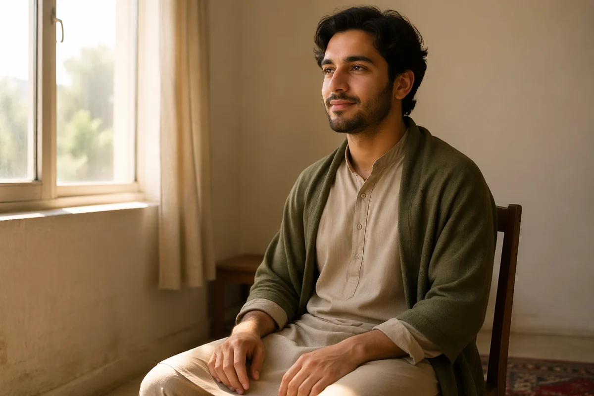Peaceful Young Man by Sunlit Window