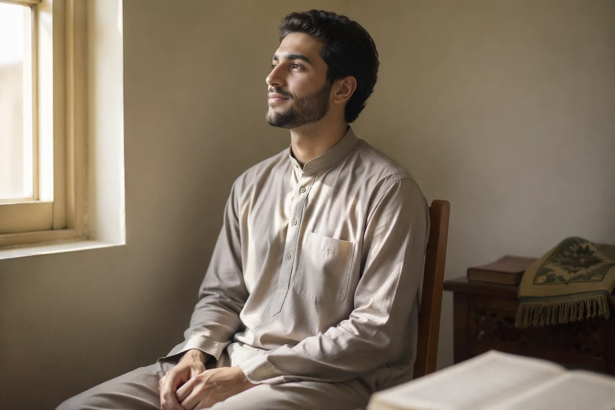 Peaceful Young Man by Sunlit Window