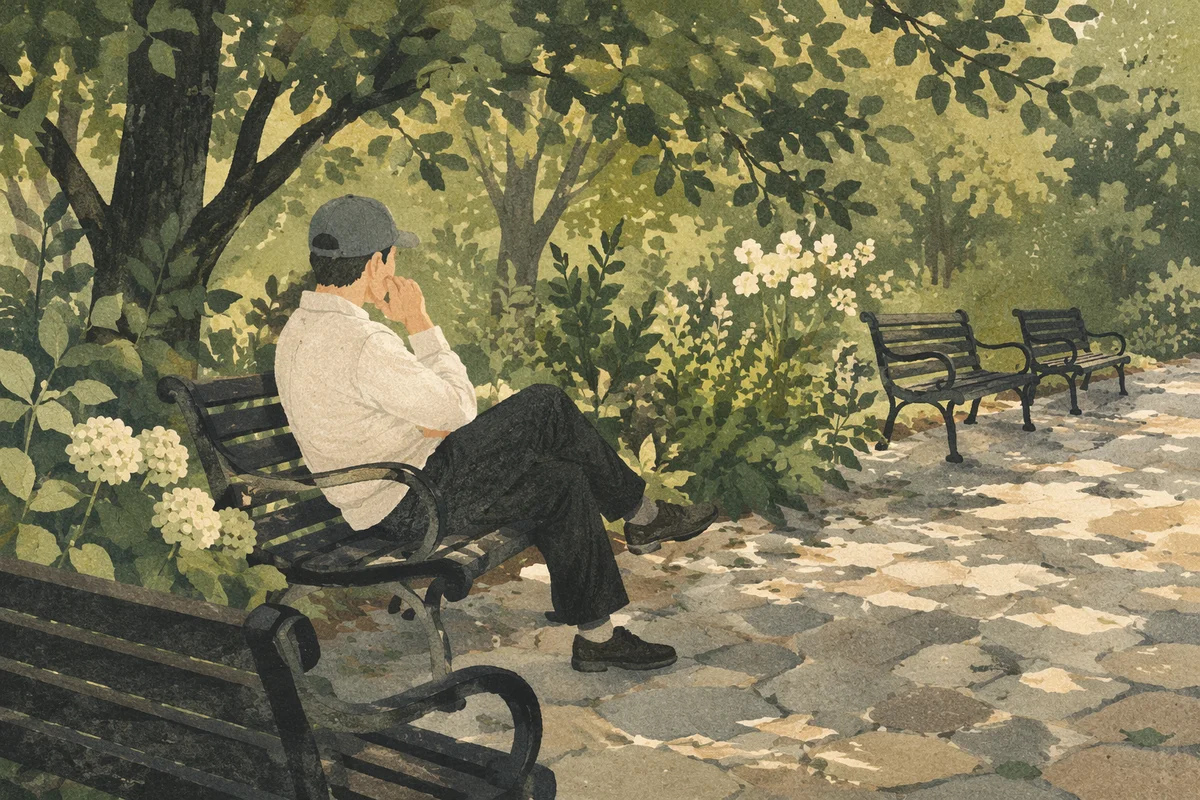 Solitary Reflection on Park Bench