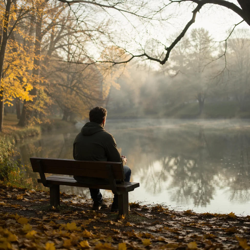 Solitary Reflection by Quiet Autumn Pond