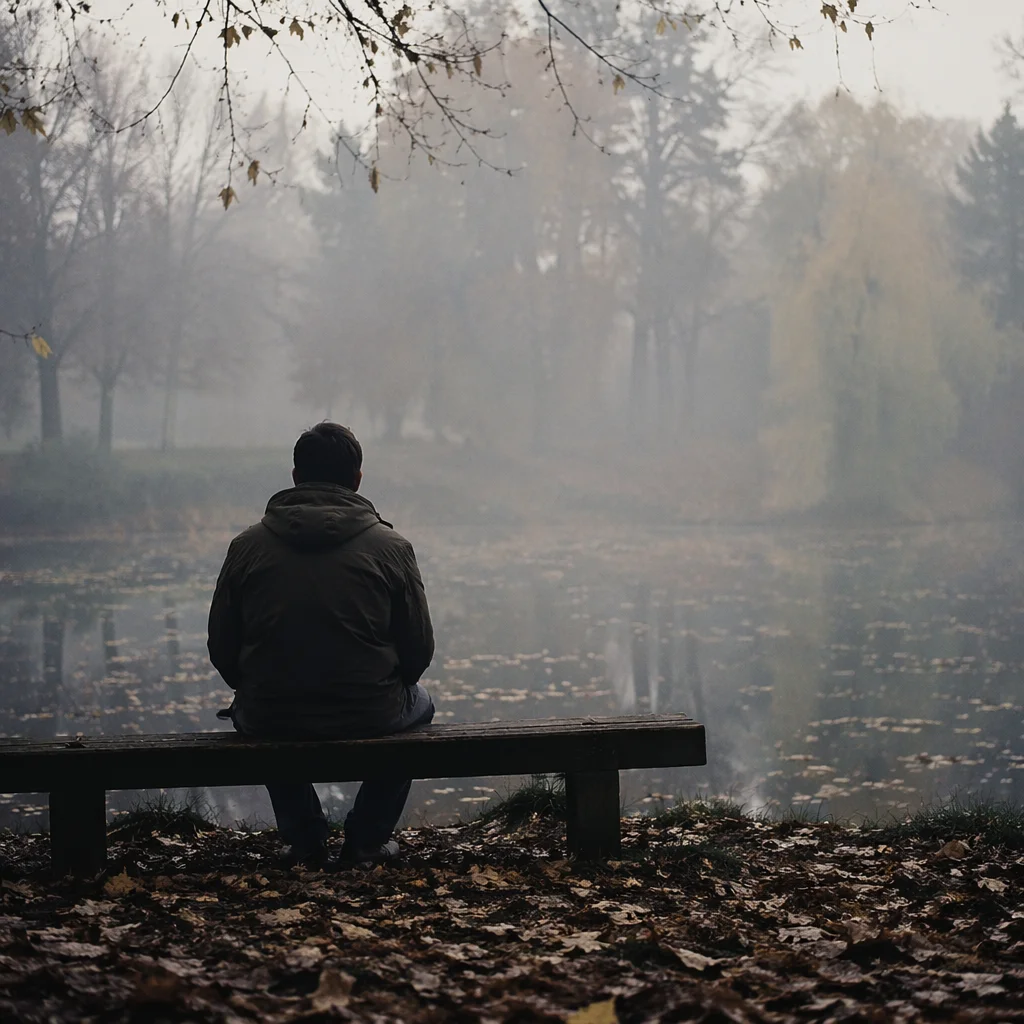 Solitary Reflection on Misty Park Bench