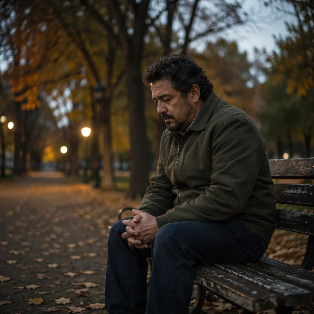 Man Sitting Alone on Park Bench
