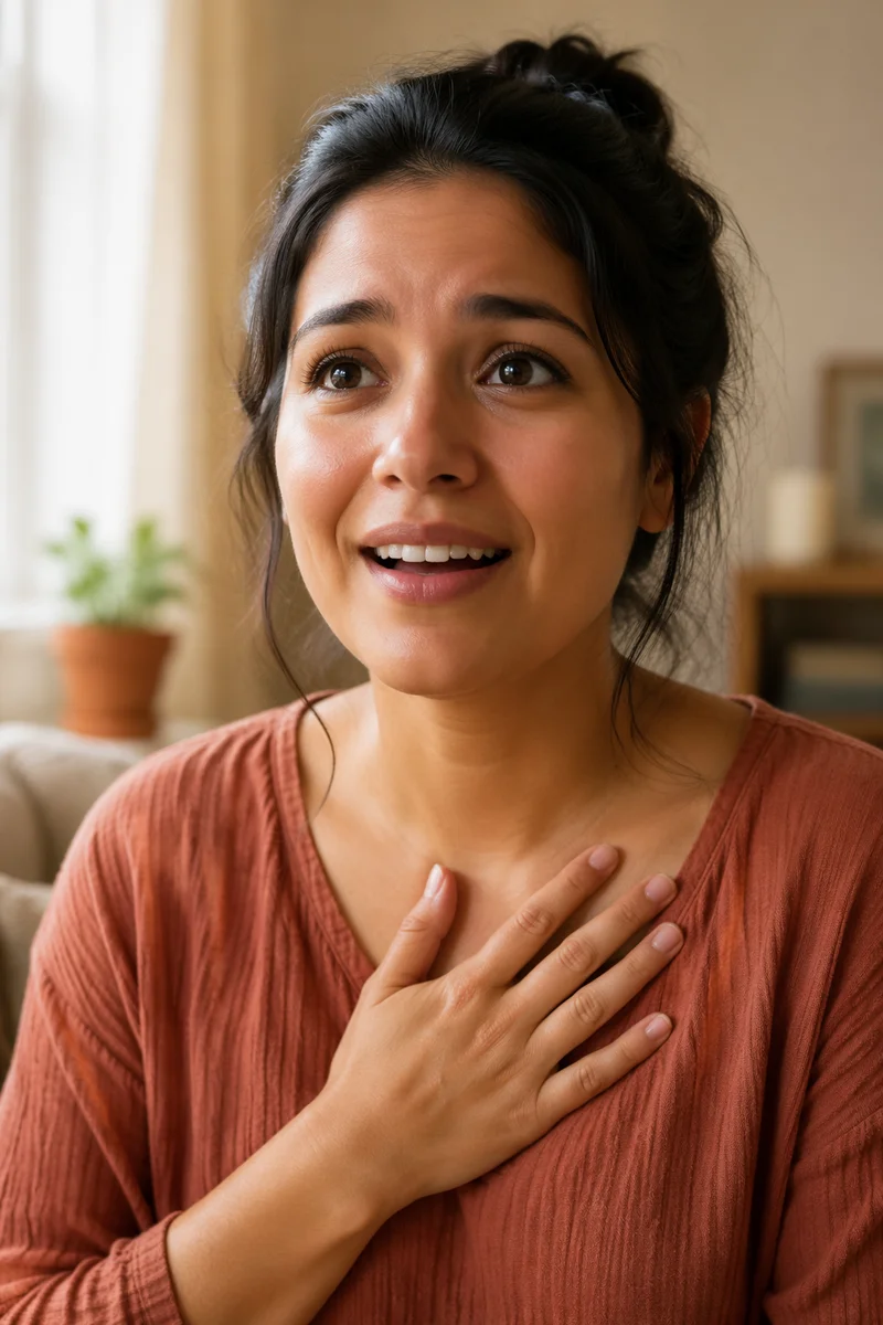 Surprised Young Woman by Sunlit Window