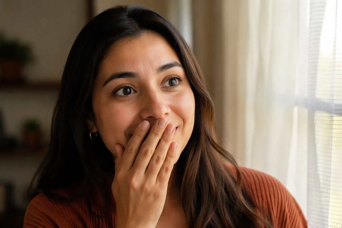 Surprised Young Woman by Sunlit Window