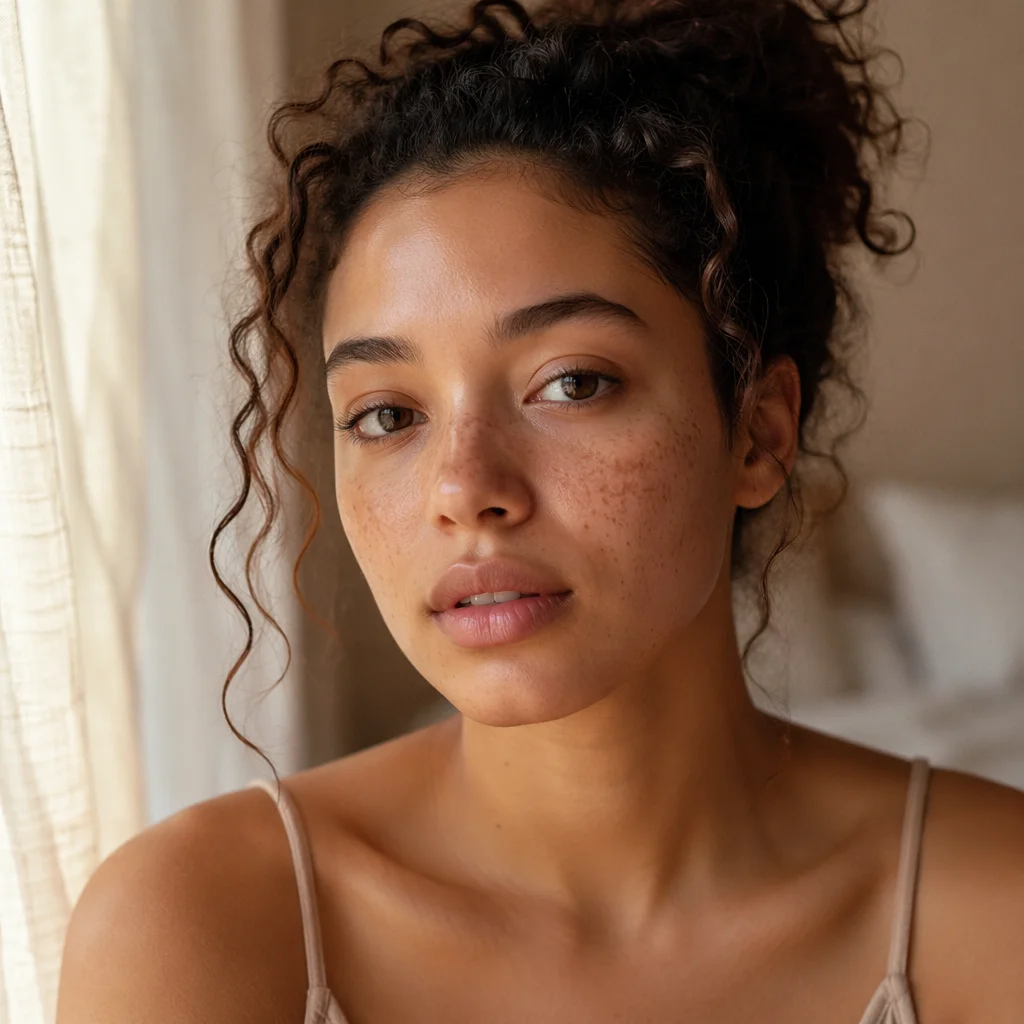 Freckled Young Woman in Morning Light