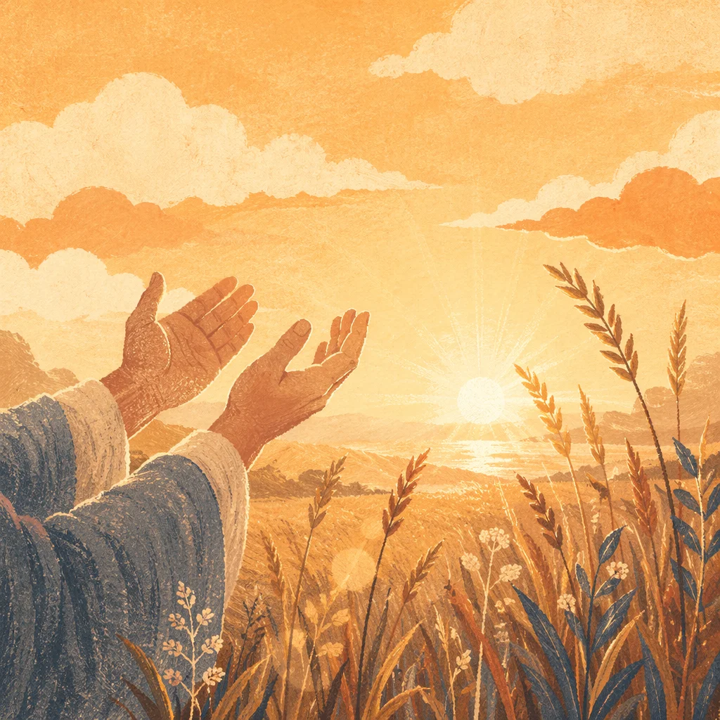 Hands Raised in Golden Sunset Praise