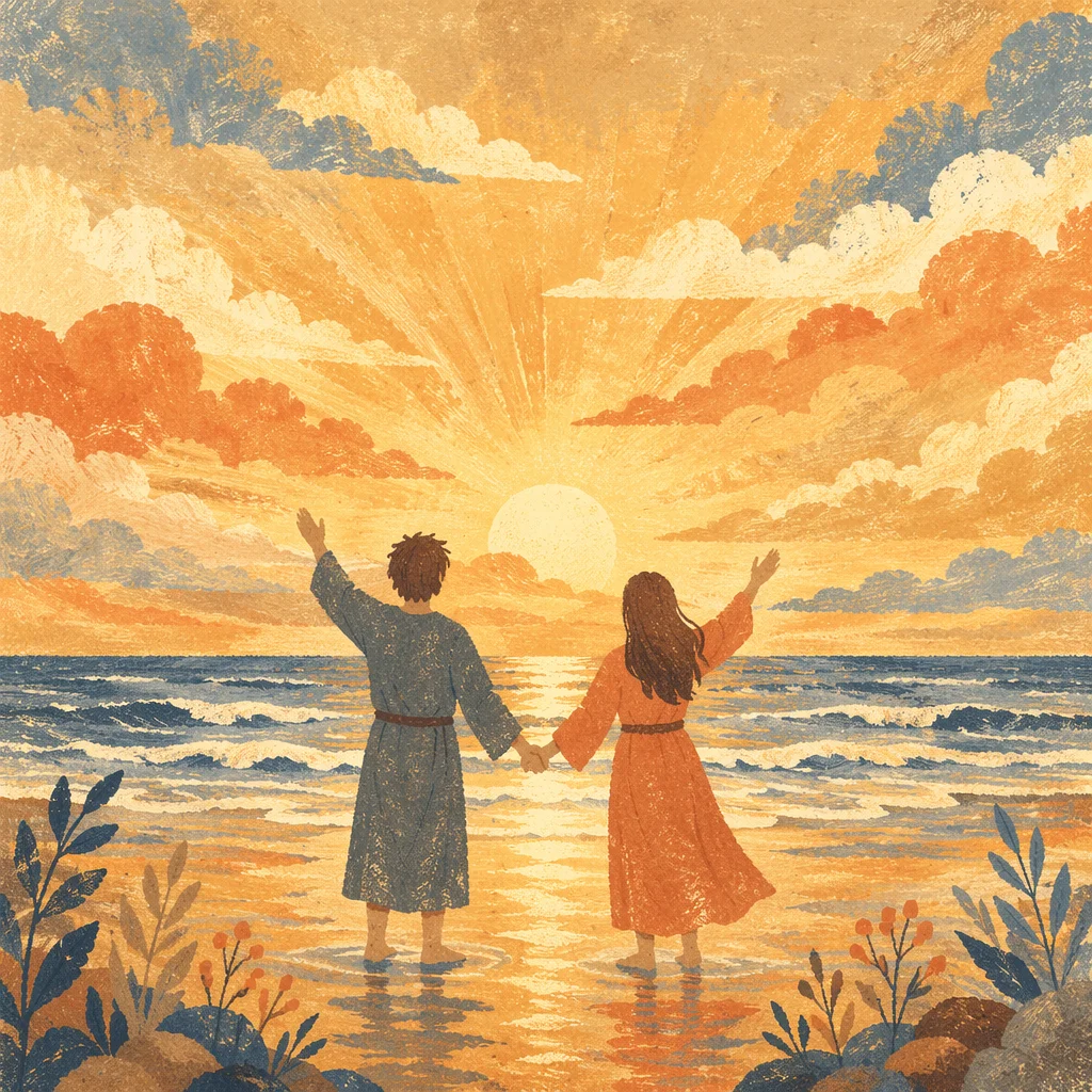 Praise Hands at Golden Ocean Sunset