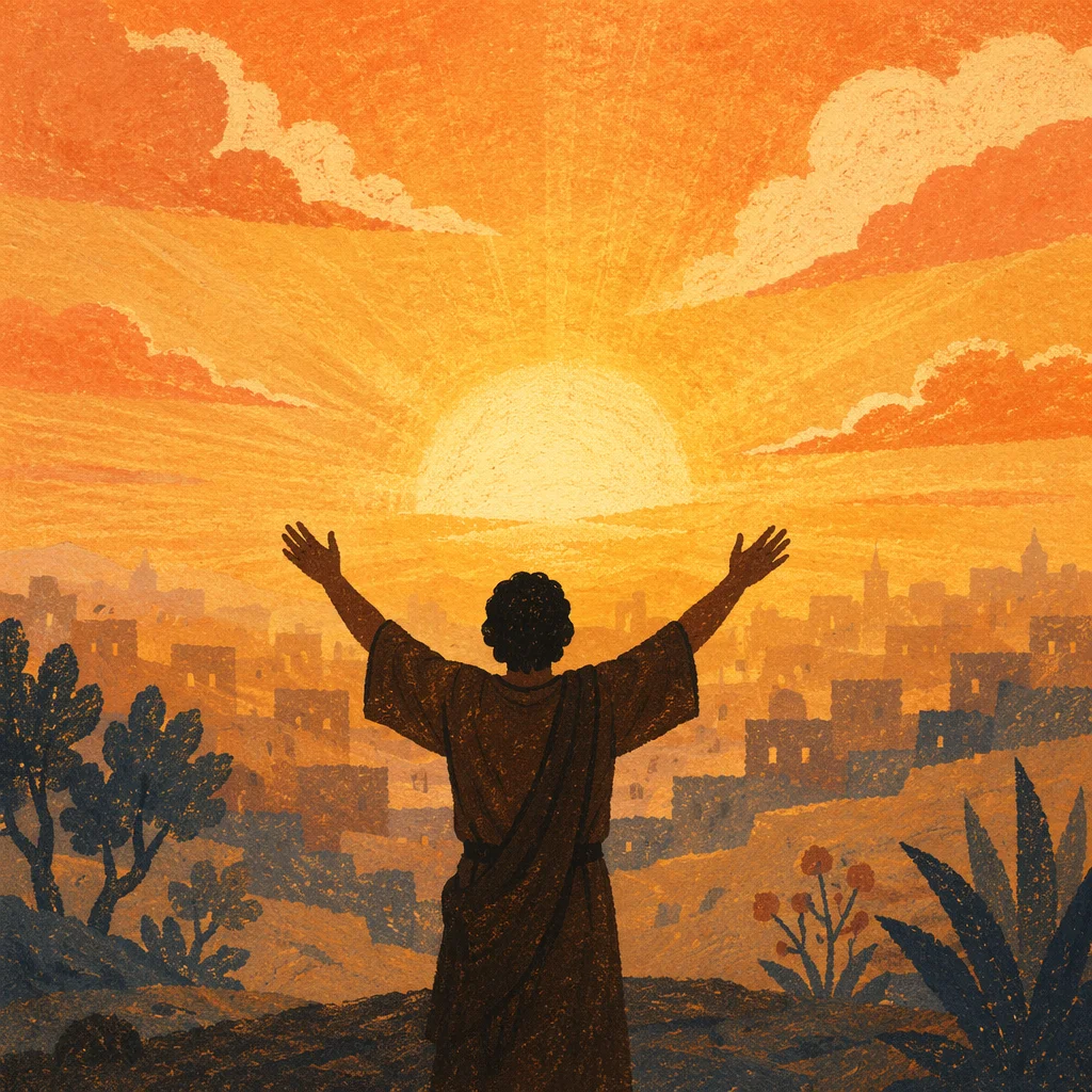 Golden Sunset Praise with Lifted Hands