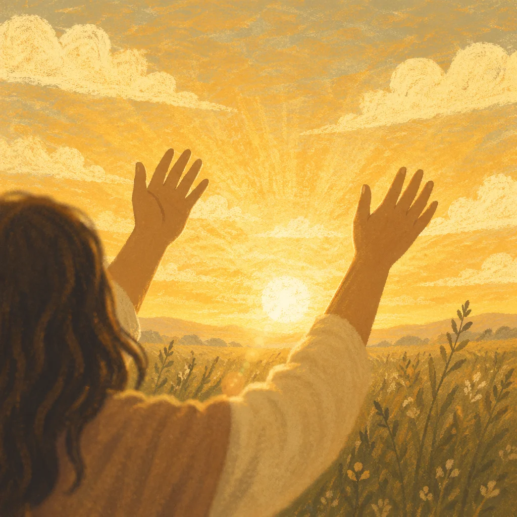 Praise Hands Raised in Golden Sunset