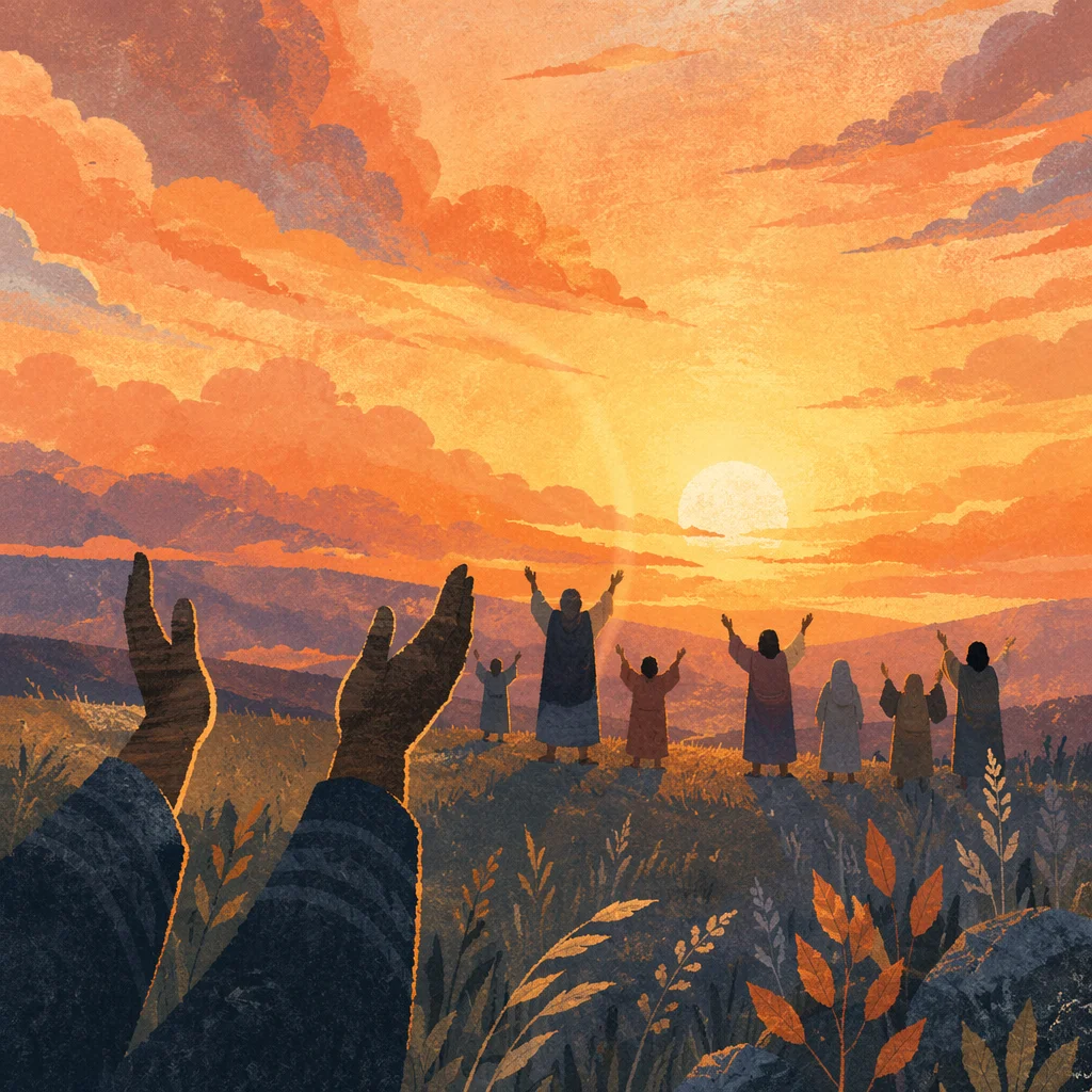 Praise Hands Raised at Golden Sunset