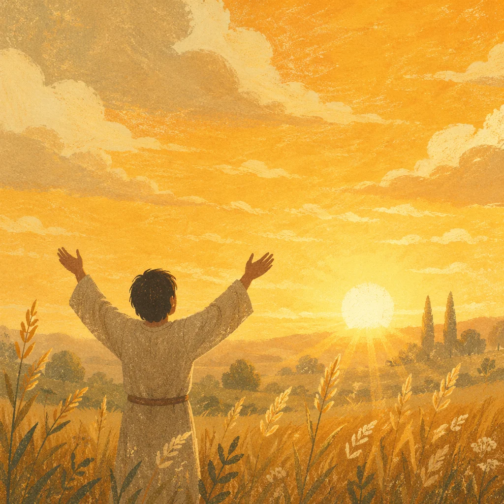 Hands Lifted in Golden Sunset Praise
