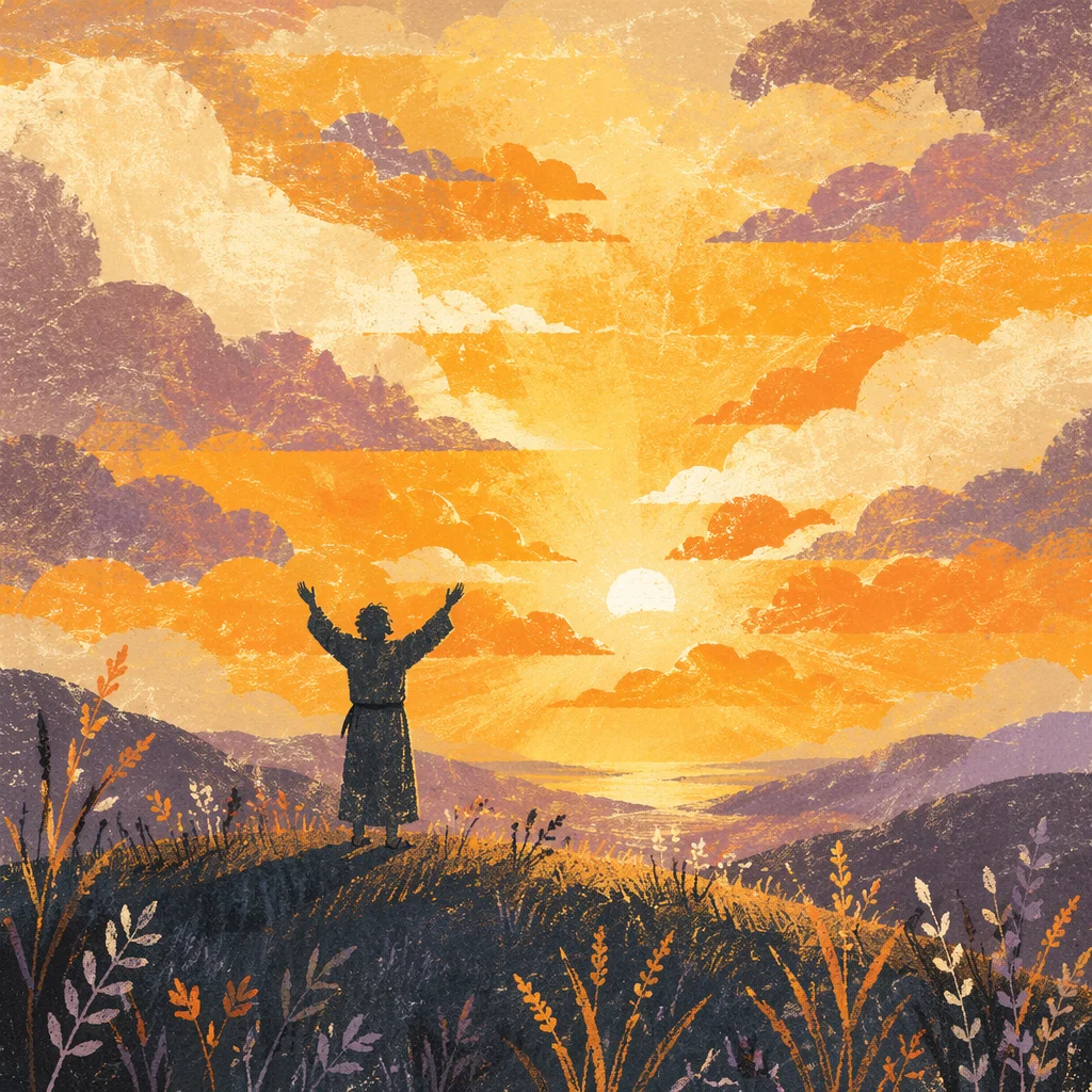Praise Hands Beneath Golden Sunset Sky