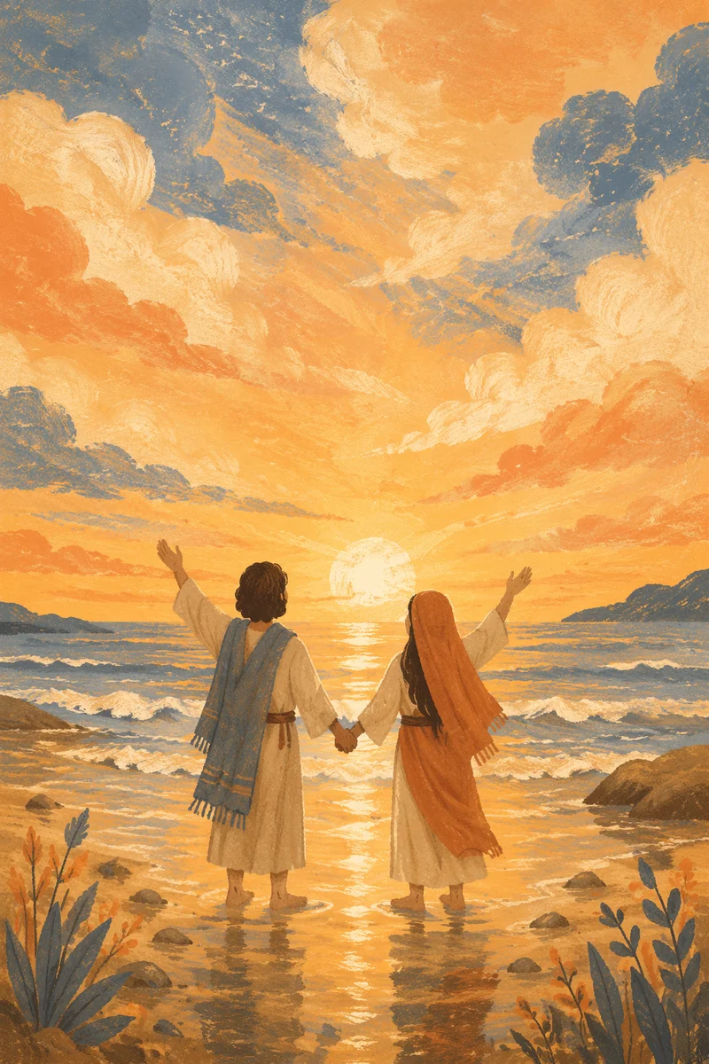 Praise Hands Lifted at Golden Shoreline
