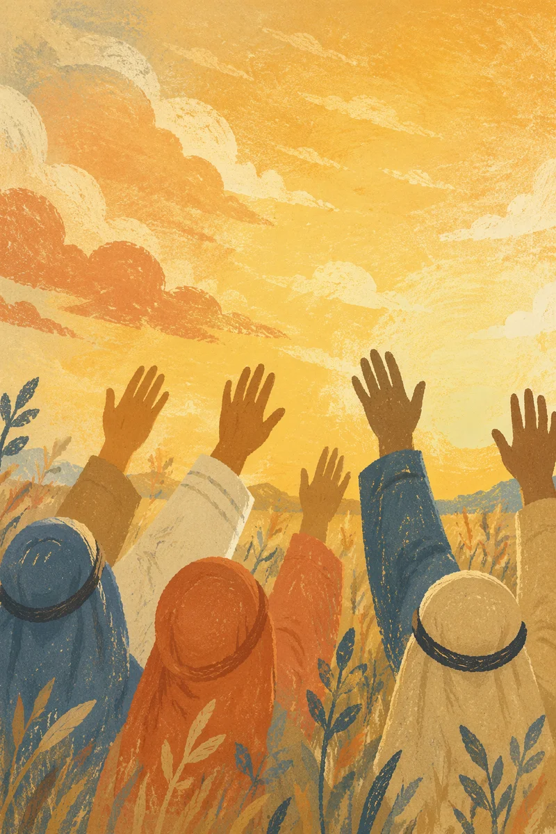 Hands Lifted in Golden Praise Sky