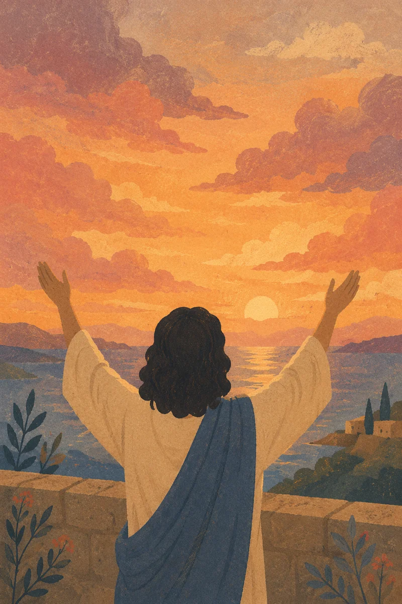Hands Lifted in Golden Sunset Praise