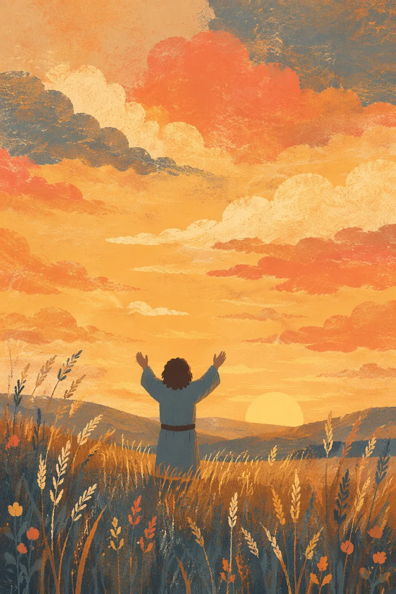 Raised Hands in Golden Sunset Praise
