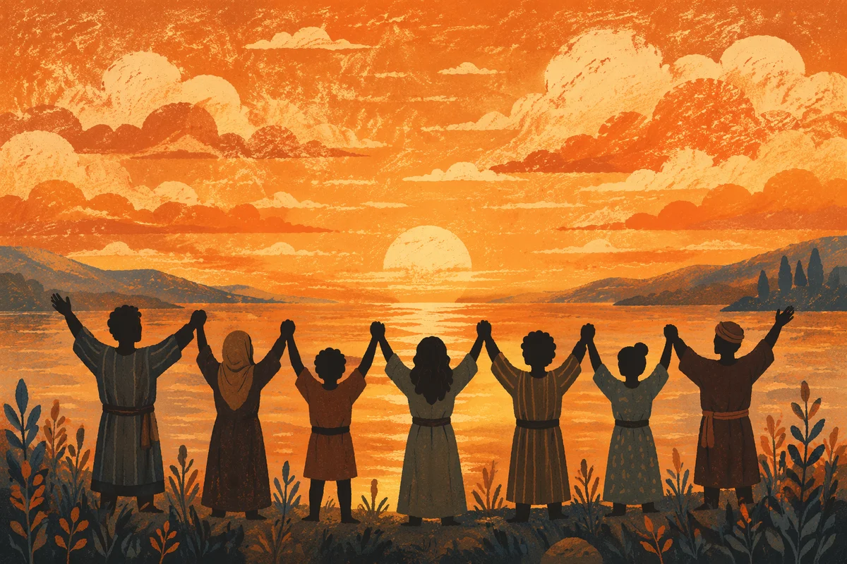 Praise Hands at Golden Lakeside Sunset