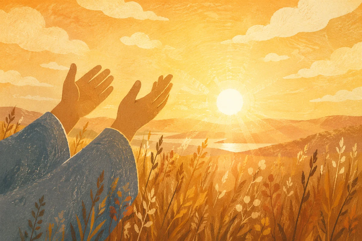 Hands Lifted in Golden Sunset Praise