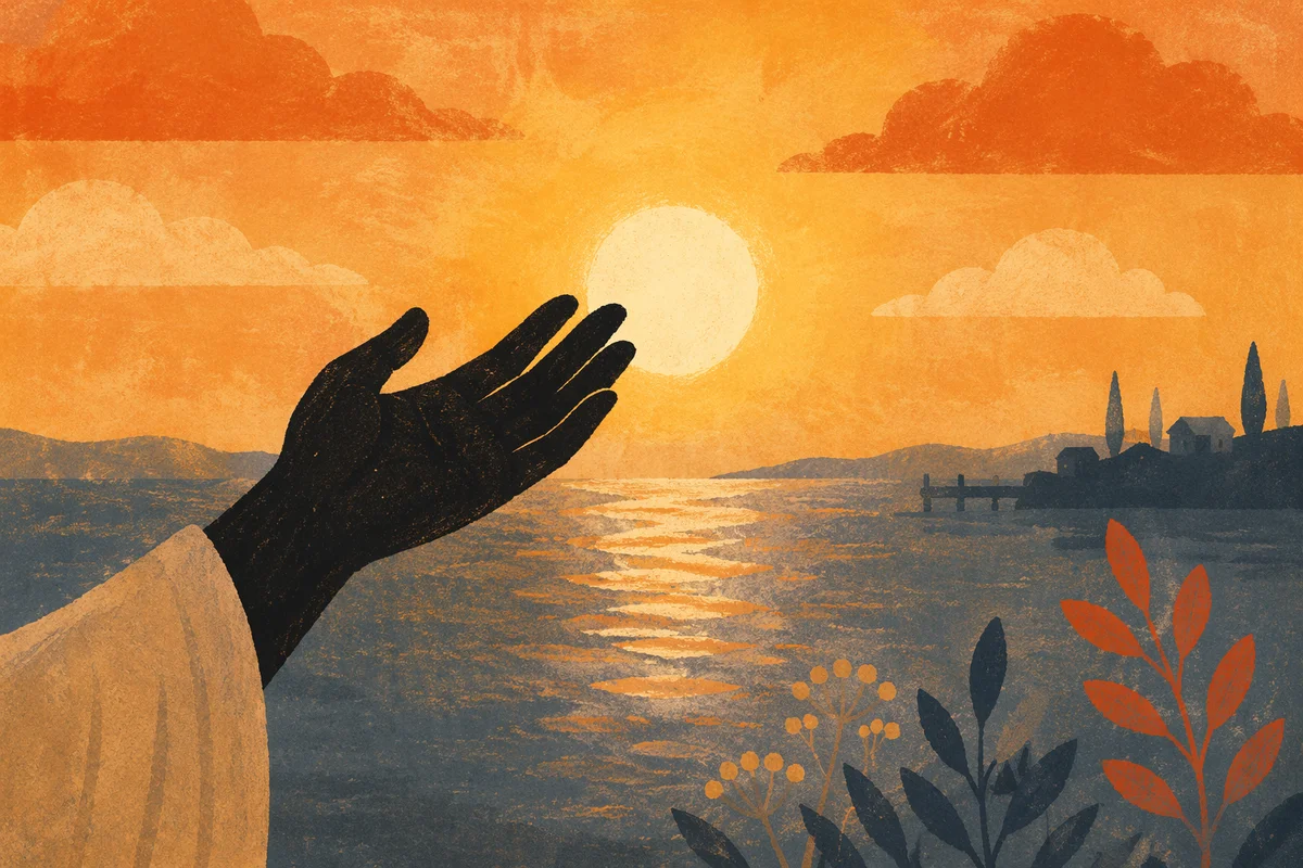 Praise Hand Silhouette at Golden Sunset