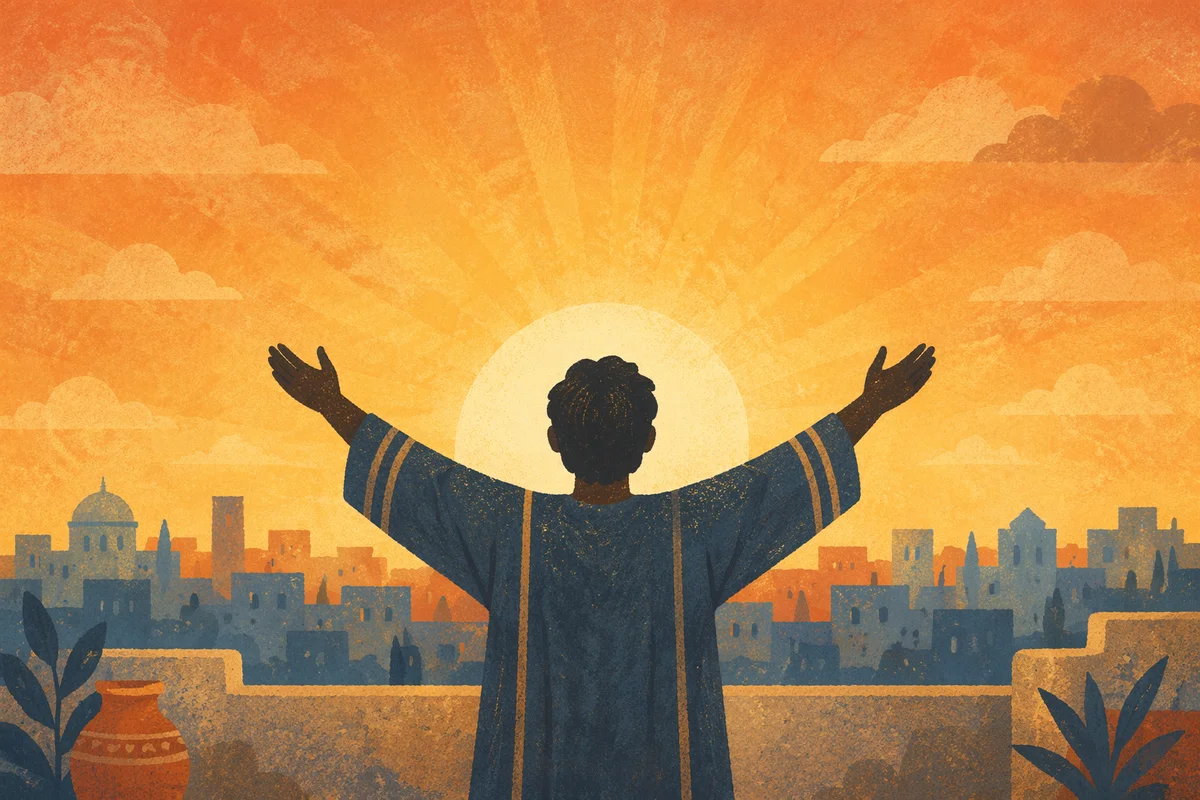 Silhouetted Praise at Golden Sunset Sky