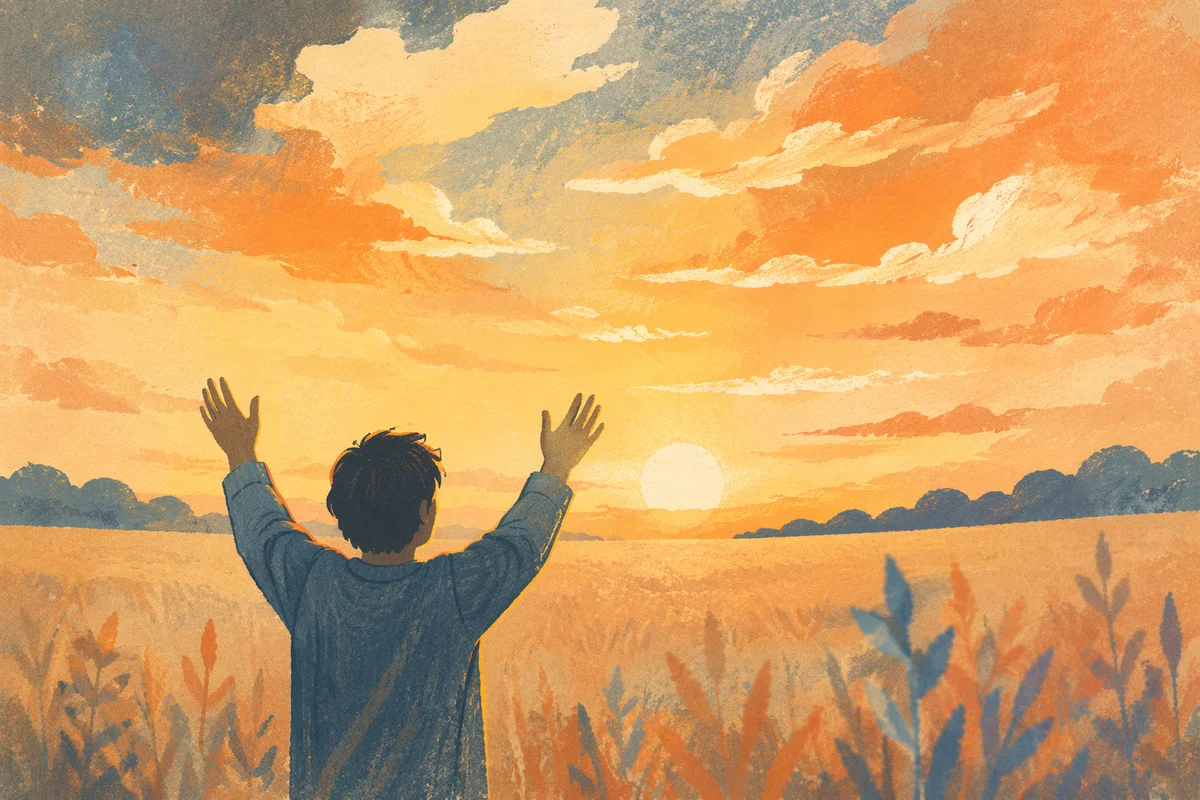 Hands Lifted in Golden Sunset Praise