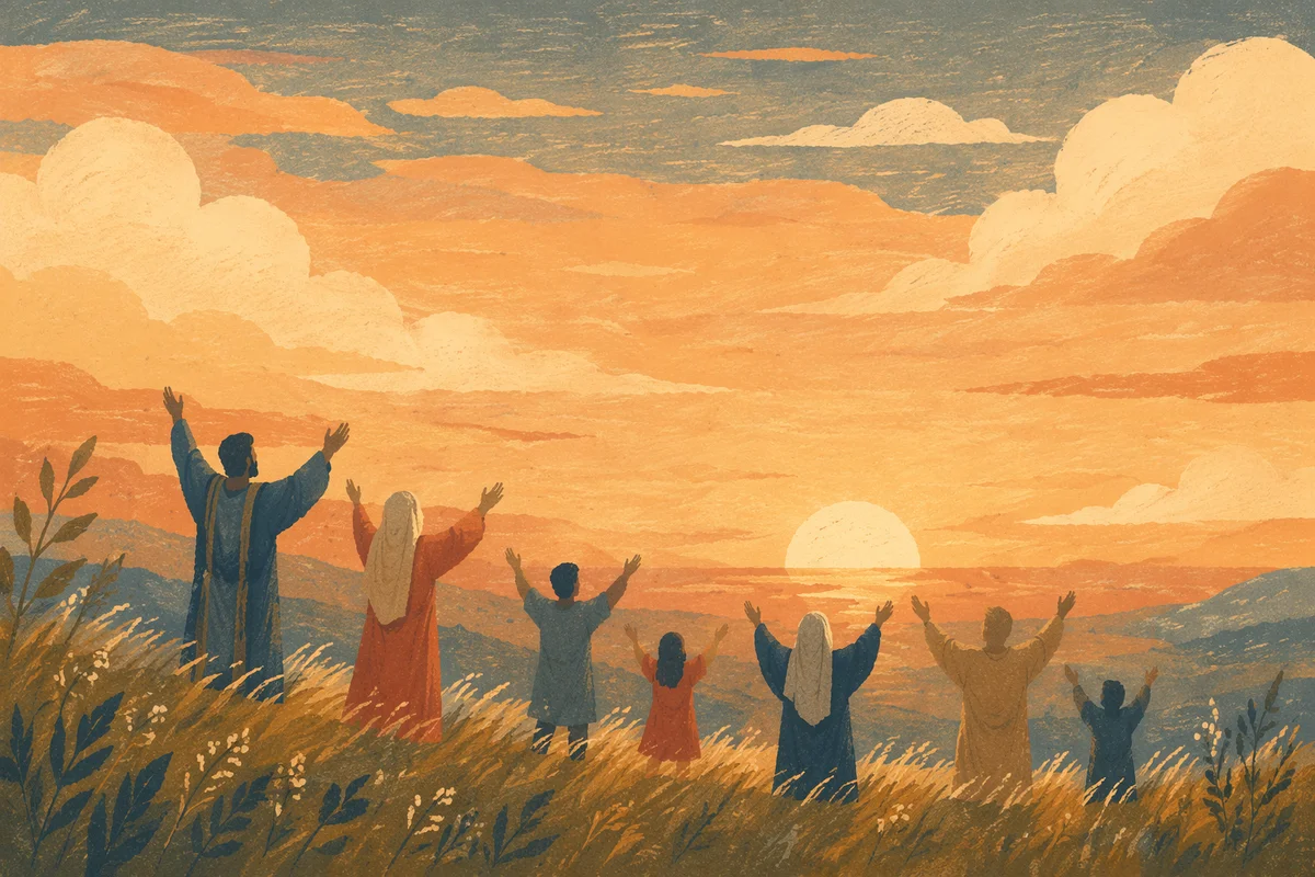 Praise Hands Under Golden Sunset Sky
