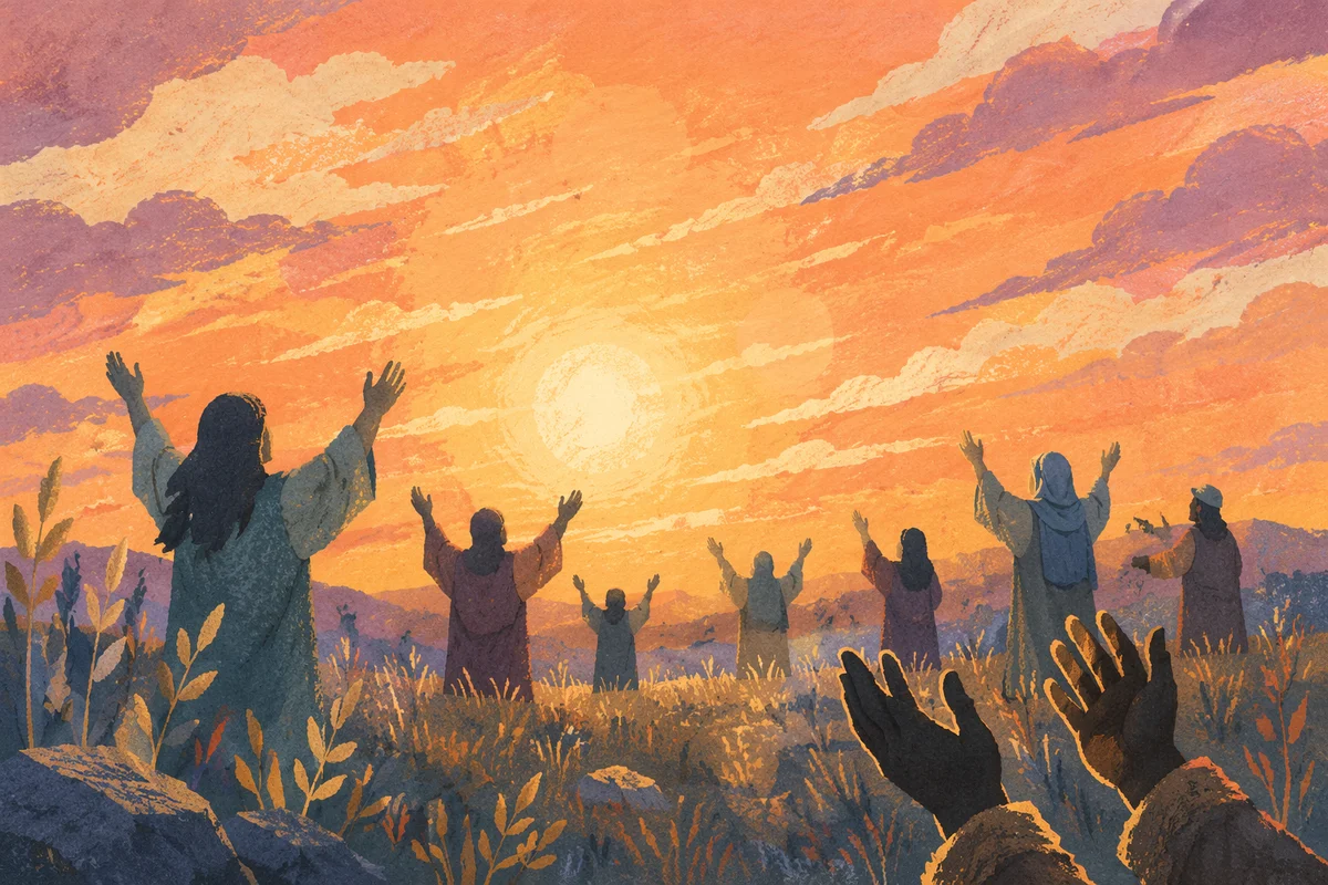 Praise Hands Raised at Golden Sunset