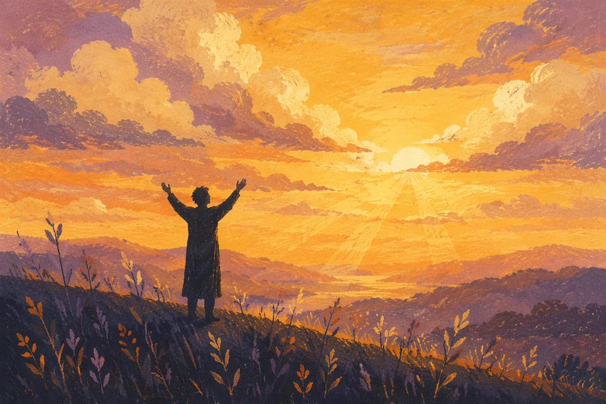 Silhouetted Praise on Golden Hilltop Sunset