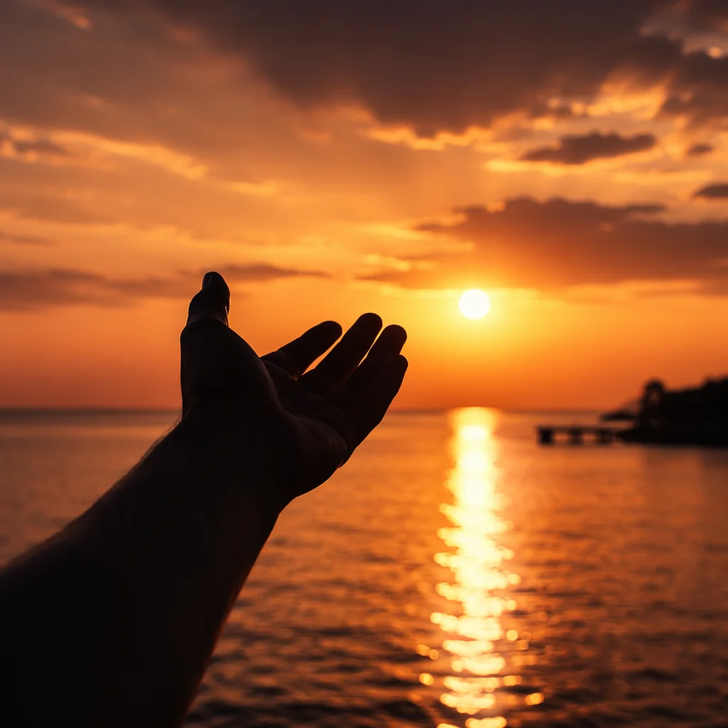 Praise Hand Silhouette at Golden Sunset