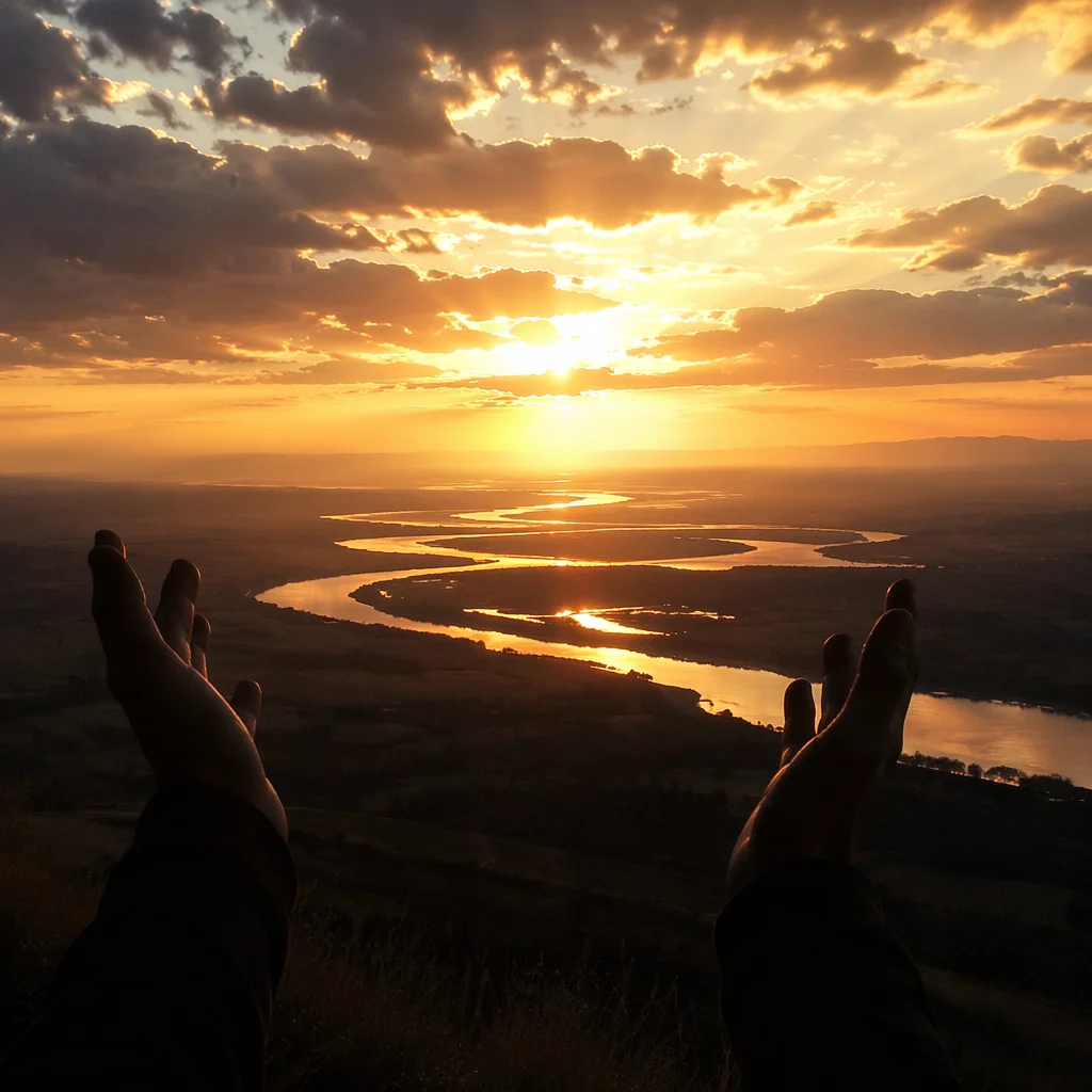 Praise Hands Raised Beneath Golden Sunset Sky