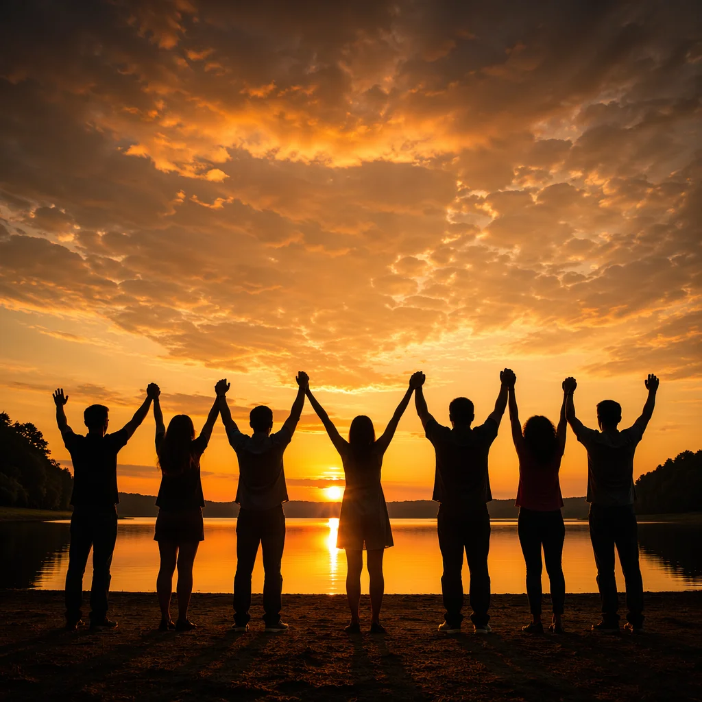Silhouetted Praise Hands at Golden Sunset