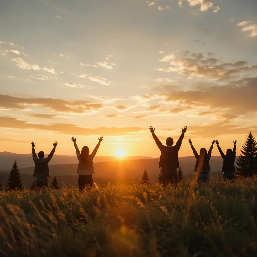 Praise Hands Lifted at Golden Sunset