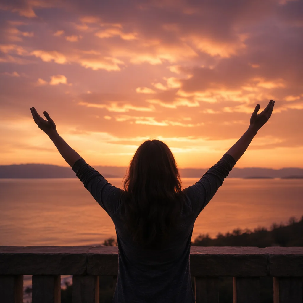 Hands Lifted in Golden Sunset Praise