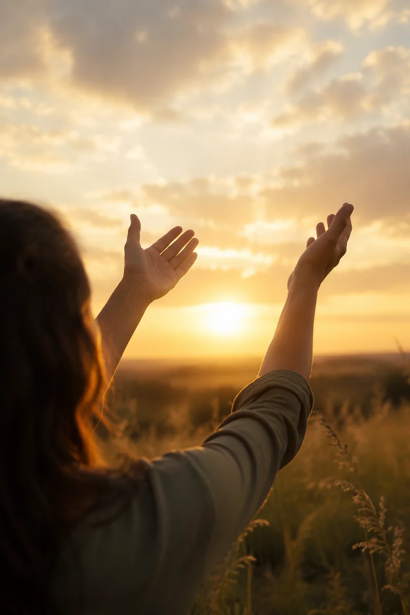 Hands Lifted in Praise at Golden Sunset