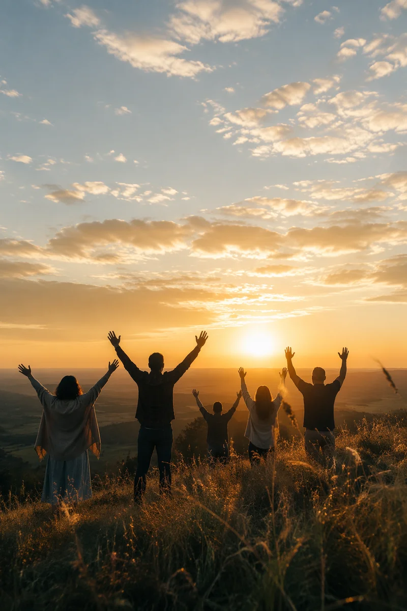 Praise Hands Beneath Golden Sunset Sky