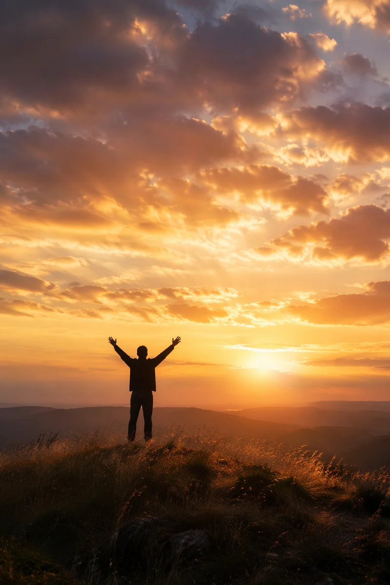 Praise Hands Raised Under Golden Sunset