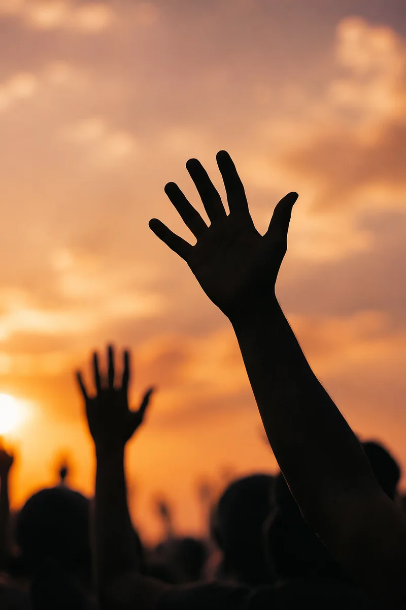 Praise Hands Silhouetted Against Golden Sunset