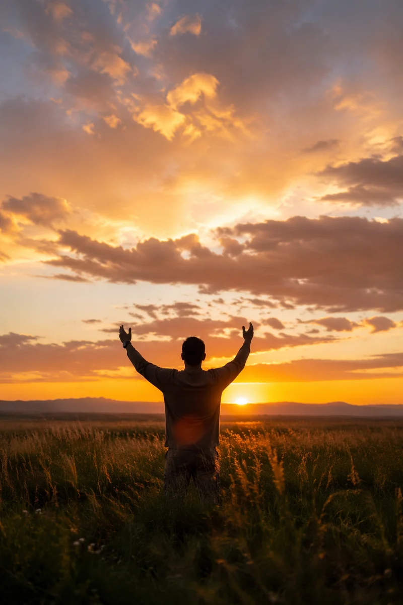 Raised Hands in Golden Sunset Praise