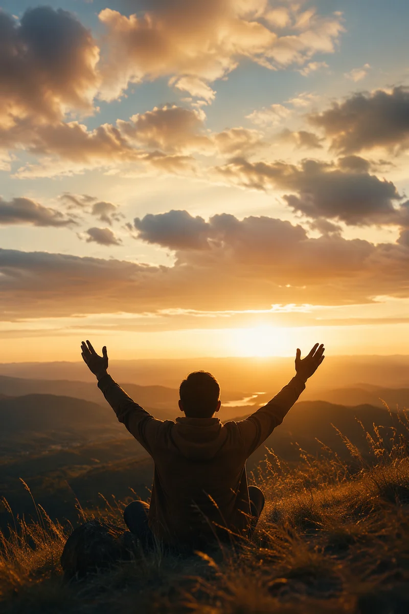 Praise Hands Raised Under Golden Sunset