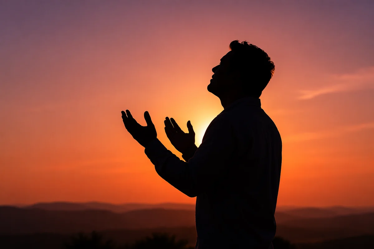 Praise Hands Silhouette at Golden Sunset
