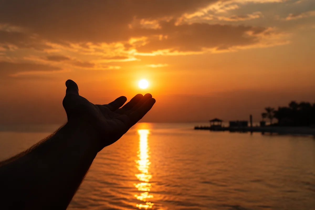 Praise Hand Raised Toward Golden Sunset