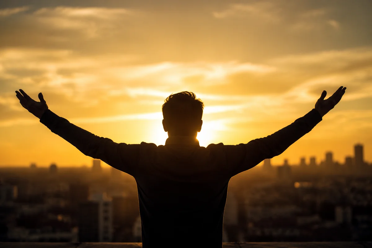 Lifted Hands in Golden Sunset Praise
